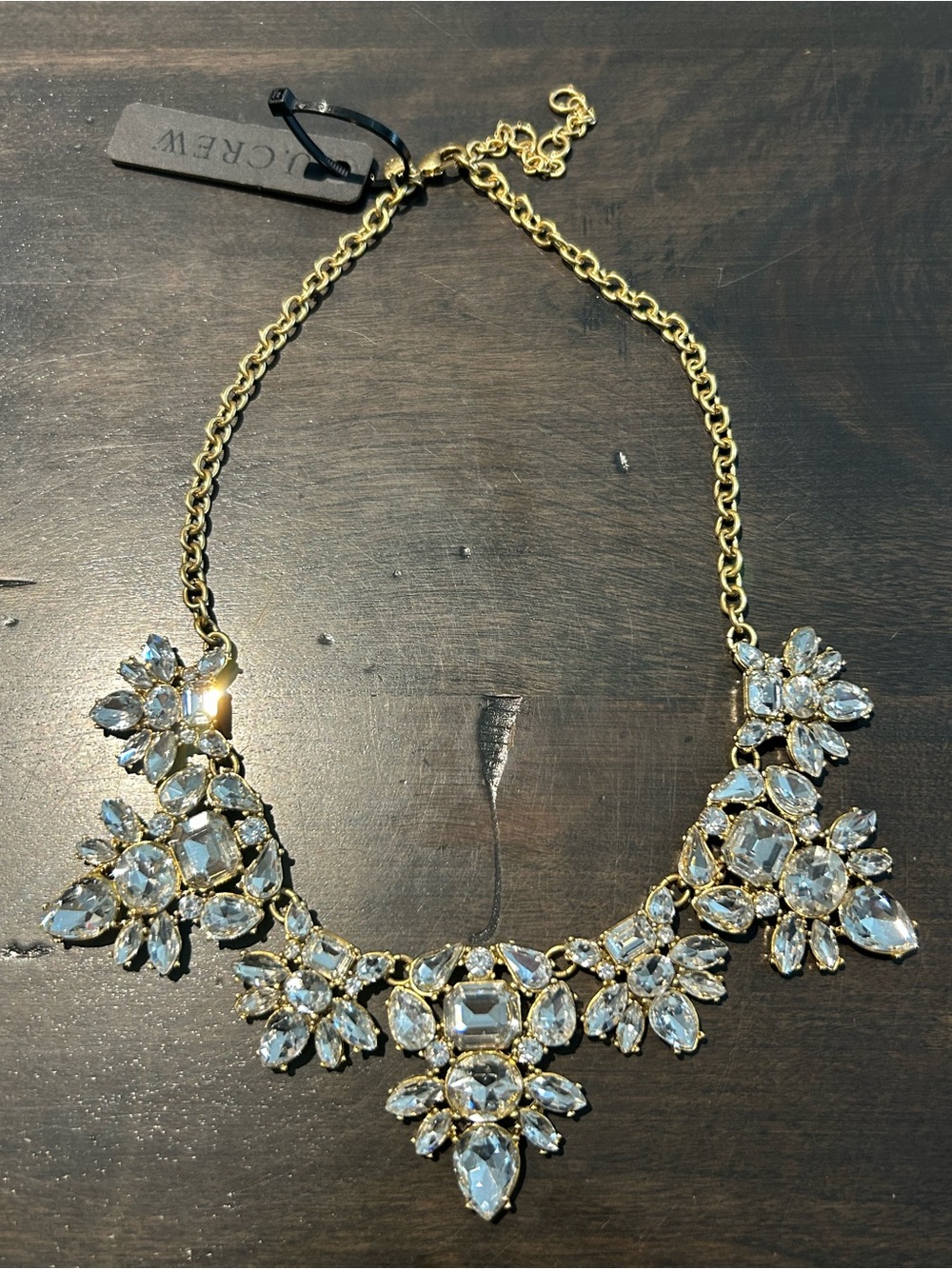 J. Crew Gold and Clear Crystal Floral Bib Necklace